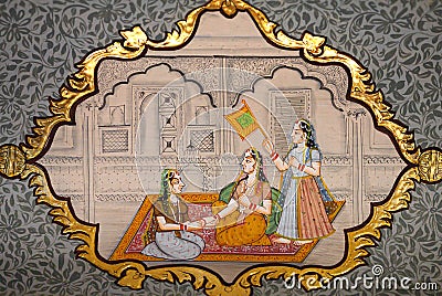 Ancient wall painting at Patwon Ki Haveli in Jaisalmer, Rajasthan, India Stock Photo