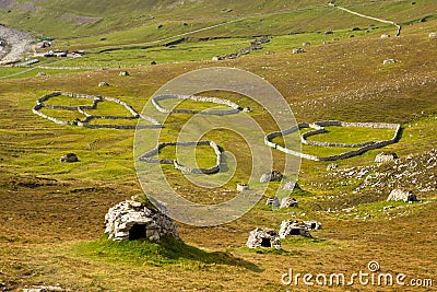 Cleits at St Kilda, Outer Hebrides, Scotland Stock Photo