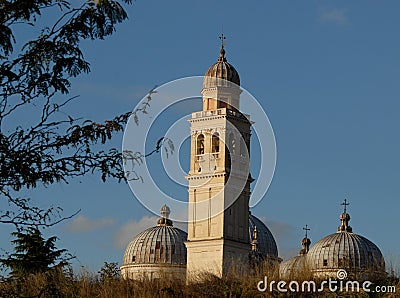 Ancient walls, domes and bell tower of Santa Giustina in Padua in Veneto (Italy) Stock Photo