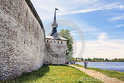 Ancient walls and tower of Cyril-Belozersky Monastery Editorial Stock Photo