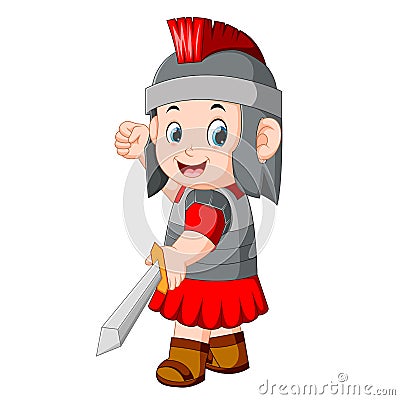 Ancient warrior or Gladiator posing over Vector Illustration