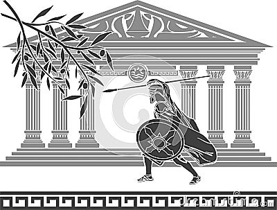 Ancient warrior and olive branch Vector Illustration