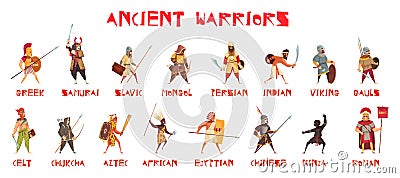 Ancient Warriors Set Vector Illustration