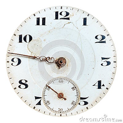 Ancient weathered clock face with cracks Stock Photo