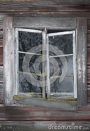 Ancient weathered window in bad condition Stock Photo