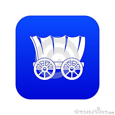 Ancient western covered wagon icon digital blue Vector Illustration