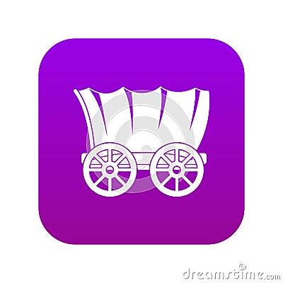 Ancient western covered wagon icon digital purple Vector Illustration