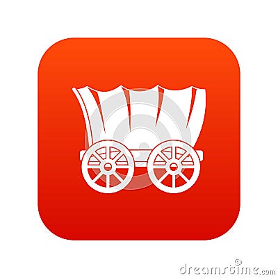 Ancient western covered wagon icon digital red Vector Illustration