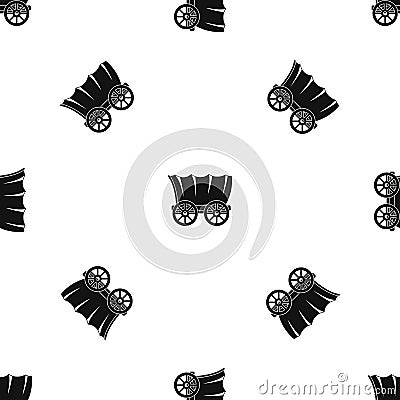 Ancient western covered wagon pattern seamless black Vector Illustration