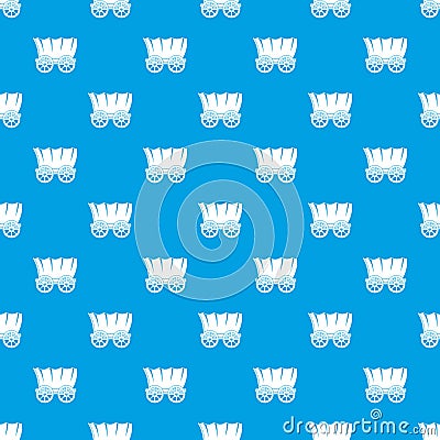 Ancient western covered wagon pattern seamless blue Vector Illustration