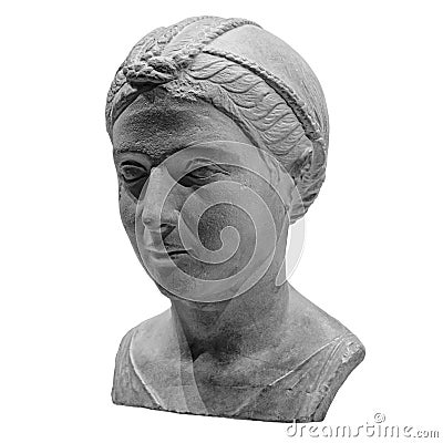 Ancient white marble sculpture head of young woman. Statue of sensual renaissance art era naked woman antique style Editorial Stock Photo