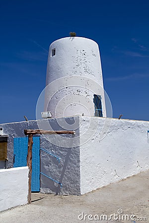 Ancient white salt windmill mill in Formentera Stock Photo