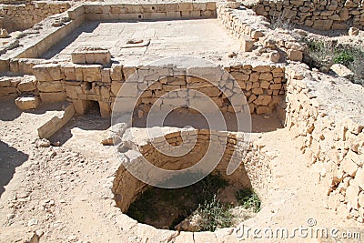 Ancient Wine Press Factory, Shivta, Ancient Nabataeans and Byzantine City, Israel Stock Photo