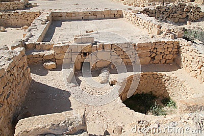 Ancient Wine Press Factory, Shivta, Ancient Nabataeans and Byzantine City, Israel Stock Photo