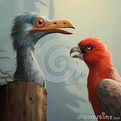 Ancient Wings: Painting Unveils the Mystique of Prehistoric Bird Stock Photo