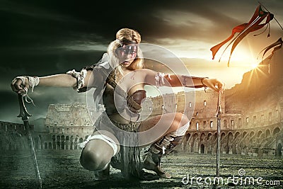 Woman gladiator/Ancient warrior Stock Photo