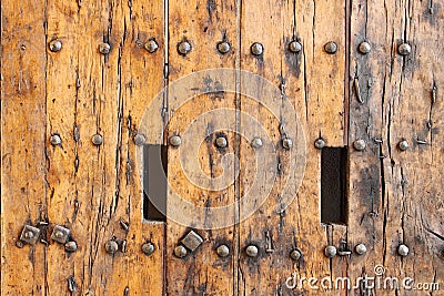 Ancient wood front door Stock Photo