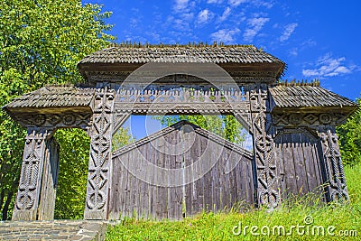 Ancient wood gate in Maramures Stock Photo