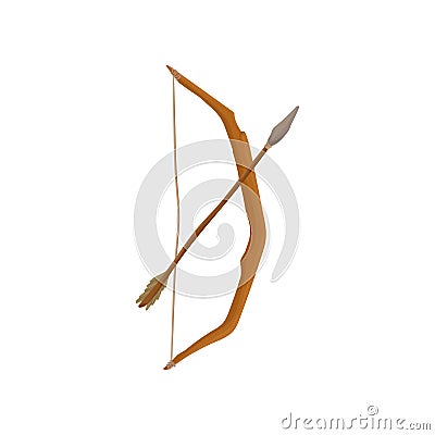 Ancient wooden bow with arrow, weapon of prehistoric man vector Illustration on a white background Vector Illustration