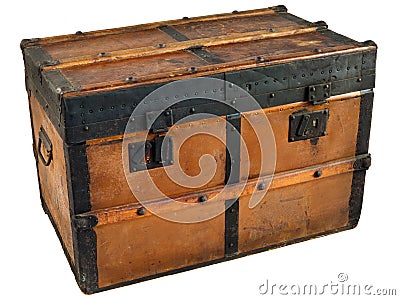 Ancient wooden chest isolated on white Stock Photo