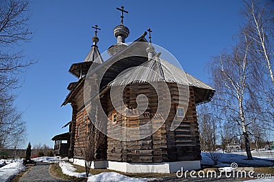 Ancient wooden Church of Annunciation of Blessed Virgin Mary in Annunciation village, courtyard of Holy Trinity Sergius Lavra in e Stock Photo