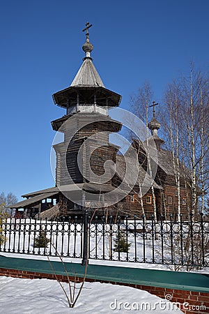 Ancient wooden Church of Annunciation of Blessed Virgin Mary in Annunciation village, courtyard of Holy Trinity Sergius Lavra in e Stock Photo