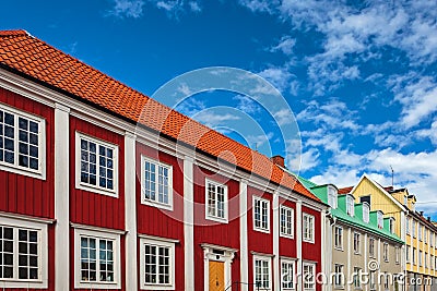 Ancient wooden houses in Karlskrona, Sweden Stock Photo