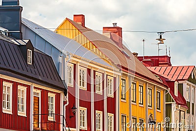 Ancient wooden houses in Karlskrona, Sweden Stock Photo