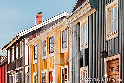 Ancient wooden houses in Karlskrona, Sweden Stock Photo