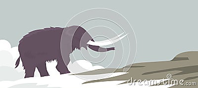 Ancient woolly mammoth on the background of rocks Cartoon Illustration