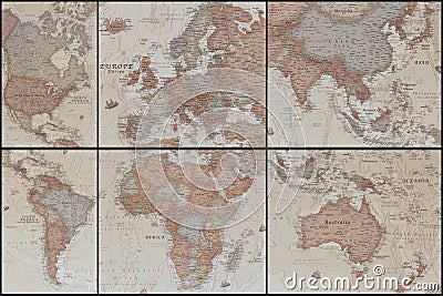 Ancient world map's collage Stock Photo