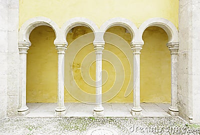 Ancient yellow arches in the Palacio da Pena Stock Photo