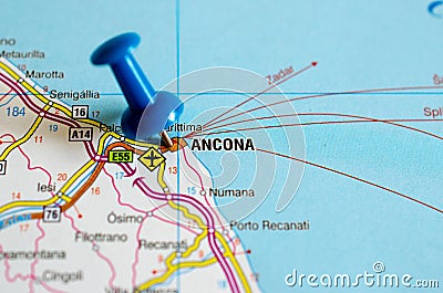 Ancona on map Stock Photo