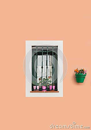 Andalucia. Rural design of house in Spain, Europe. window with steel bars Stock Photo