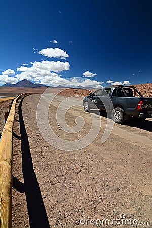 Andean road near Putana river. San Pedro de Atacama. Antofagasta Region. Chile Editorial Stock Photo