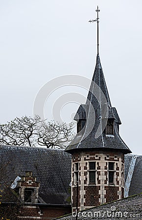 Anderlecht, Brussels Capital Region, Belgium : Decorated tower of the Anderlecht Academy for visual arts Editorial Stock Photo