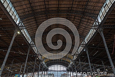 Anderlecht, Brussels Capital Region - Belgium - Symmetric roof of the abattoir, the old slaughterhouse Editorial Stock Photo