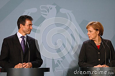 Anders Fogh Rasmussen, Angela Merkel Editorial Stock Photo