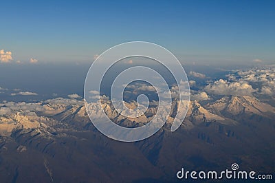 The Andes aerial view with Huascaran Mountain Stock Photo