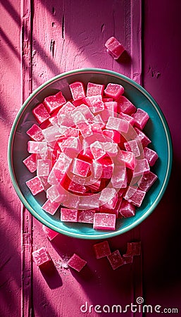 Candied fruit from rhubarb on plate Stock Photo