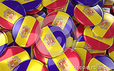 Andorra Badges Background - Pile of Andorran Flag Buttons. Stock Photo