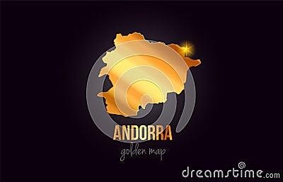 Andorra country border map in gold golden metal color design Vector Illustration