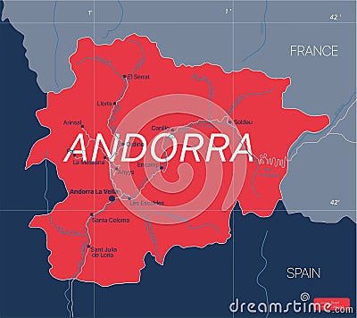 Andorra country detailed editable map Stock Photo