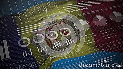 Andorra informational analysis reports and financial data, infographics display with flag Stock Photo