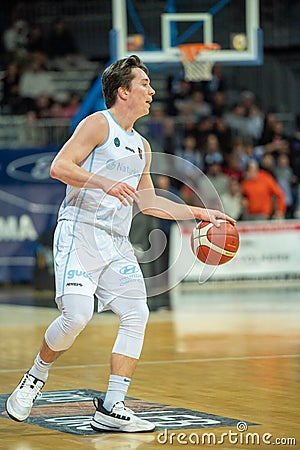 Justin Jaworski of Guuk Gipuzkoa Basket in Action during the LEB ORO match between Mora Banc Andorra v Guuk Gipuzkoa Basket in An Editorial Stock Photo
