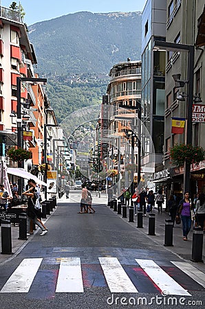 Andorra la Vella shopping street Editorial Stock Photo