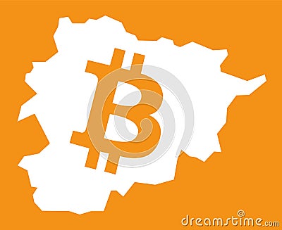 Andorra map with bitcoin crypto currency symbol illustration Vector Illustration