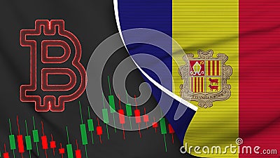 Andorra Realistic Flag with Bitcoin Icon Fabric Texture 3D Illustration Stock Photo