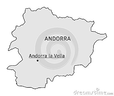 Andorra silhouette map with Andorra la Vella capital Vector Illustration