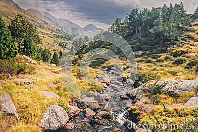 Andorran Pyrenees with wild water creeks Stock Photo